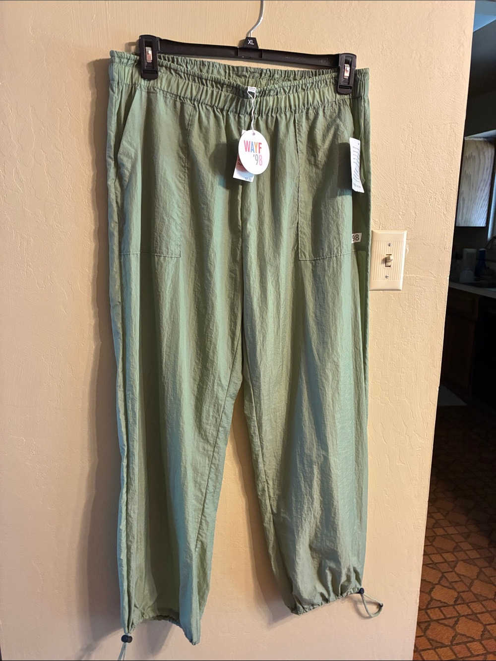 Wayf Olive Green Wide Leg Drawstring Pants